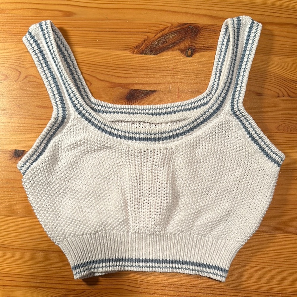 Striped Knit Tank Top - White and Blue